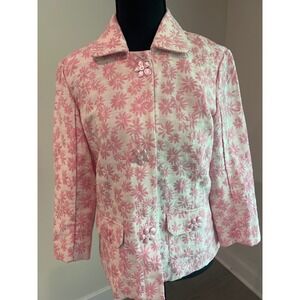 First‎ Issue Liz Claiborne Vintage Pink Floral Daisy Jacquard Blazer  Women's M